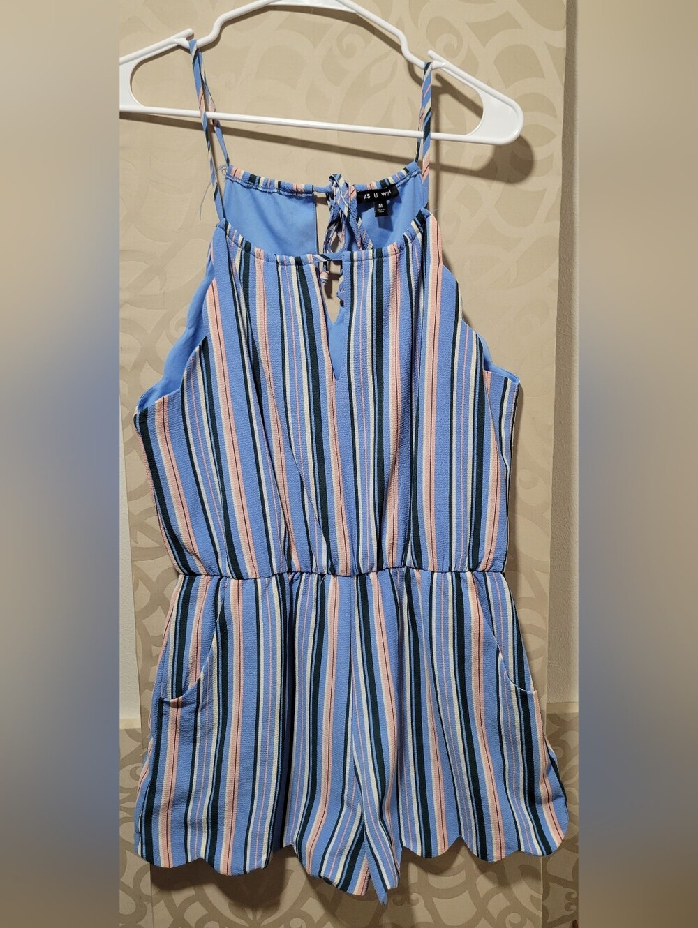 Blue, Pink & Green Striped Halter Romper - As U Wish Brand